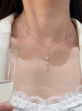 叠戴王者！三滴泪圆形锆石吊坠项链女精致简约百搭韩系流苏锁骨链