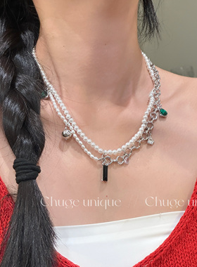 出格韩系ins风珍珠项链女高级感镶宝石潮酷气质个性锁骨链