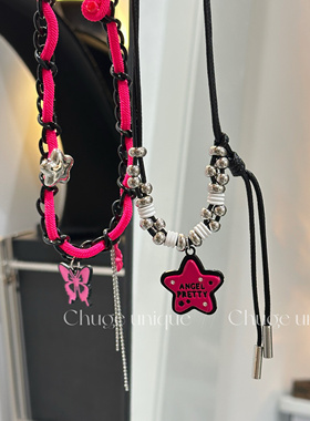 粉色蝴蝶拼接项链女款锁骨链