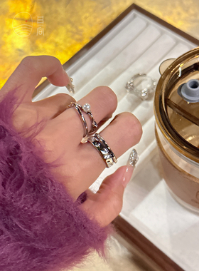 冷淡风铜戒指女不规则交叉两件套