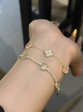 贼精致！四叶花手链高级轻奢猫眼石锆石精致手饰气质潮送女友礼物