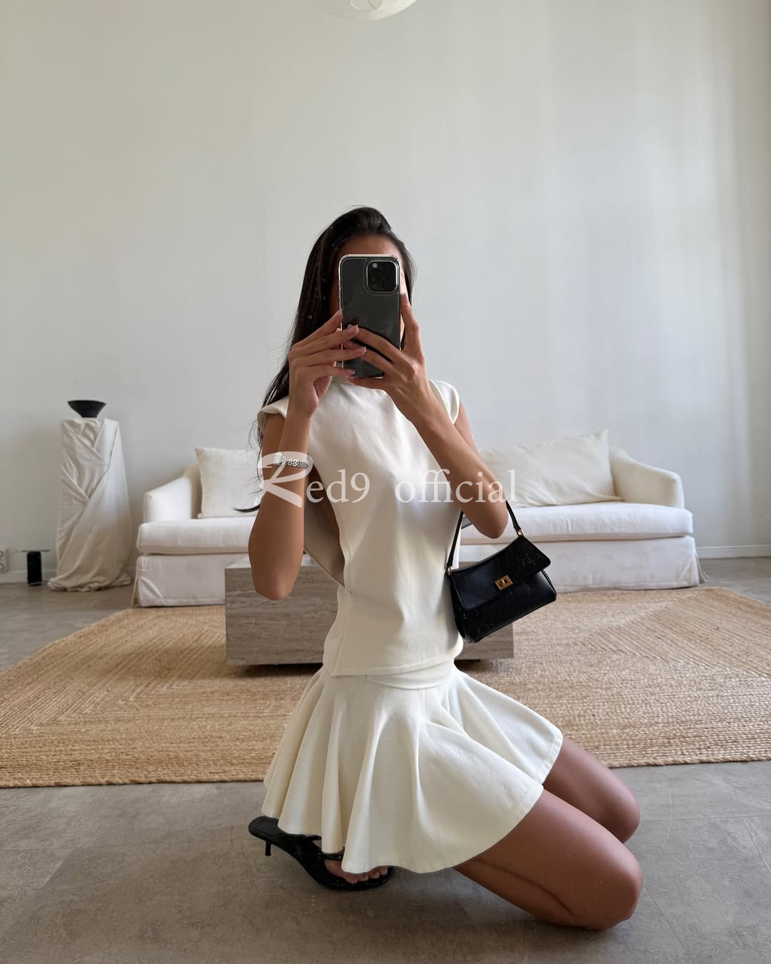 thumbnail for RED9 french romantic ruffle skirt high waist skirt high neck sleeveless vest top knit suit ins