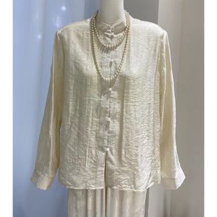 人丝浮光锦花萝衬衫 立领新中式国风纯色百搭日常长袖衬衣女上衣