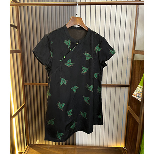 香云纱新中式国风奥黛上衣 夏季新款复古气质中长款短袖衬衫