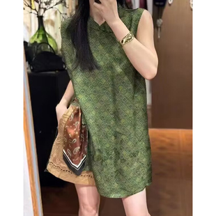 香云纱新中式国风背心裙 2025老钱风圆领气质复古花萝提花连衣裙