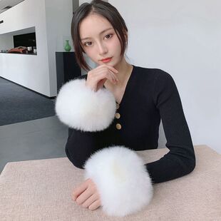 皮草仿狐狸毛毛袖口羽绒服加厚假手袖套手圈保暖护手腕通用女秋冬