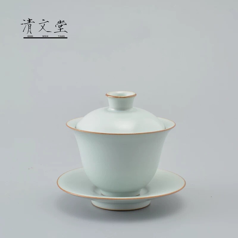 聚尚茗阁 盖碗 清文堂 三才盖碗—甲 景德镇手工汝瓷盖碗开片可养