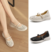 镂空透气妈妈小皮鞋 HUOGEN厚底玛丽珍女鞋 软底不累脚真皮平底单鞋