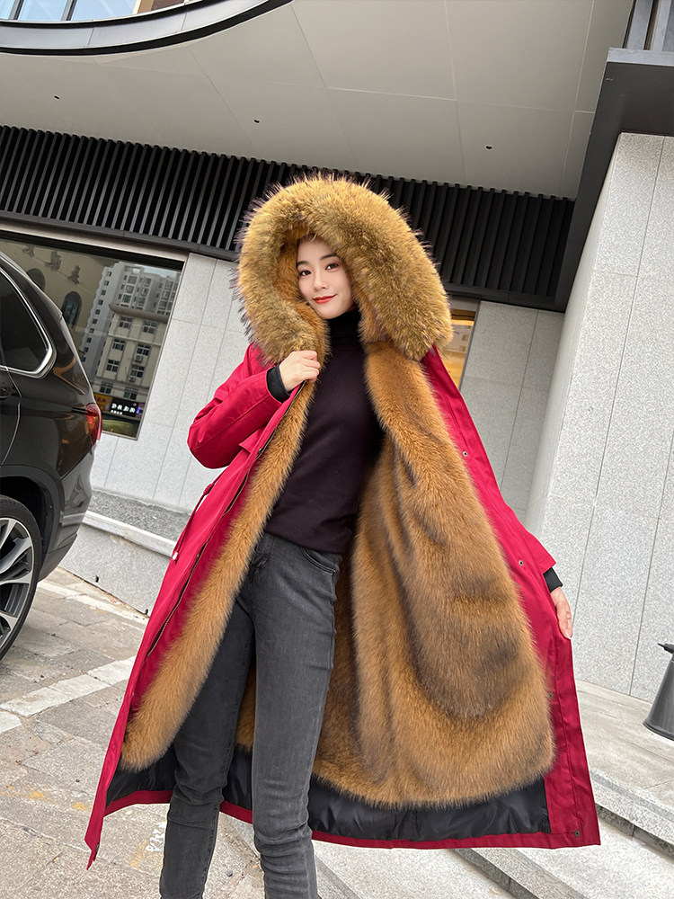 冬季派克服女2025新款仿貉子毛皮草内胆可拆卸中长款大衣加厚外套