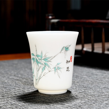 80ml薄胎山水功夫茶杯家用陶瓷单杯主人杯羊脂玉瓷易清洗茶具杯子