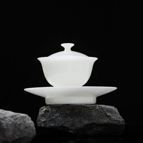 130ml亮光新冰种小号三才盖碗高端德化白瓷功夫茶具泡茶碗泡茶杯