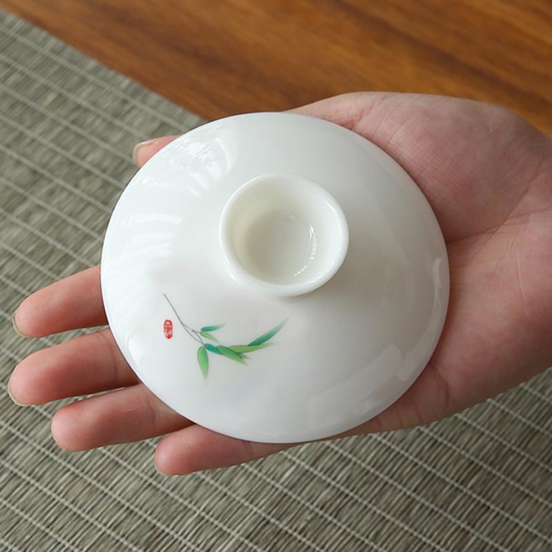 白瓷三才盖碗单盖子泡茶碗茶杯盖