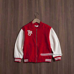 秋冬季新款HM男童撞色刺绣老虎帅气拼色加薄拉绒拉链棒球服外套