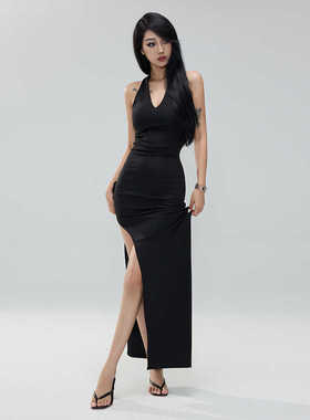 Kilonova假日舞会挂脖连衣裙女赫本风小礼裙海边度假修身性感长裙