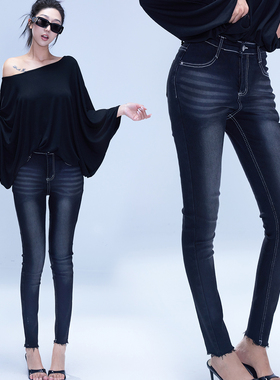 Kilonova黑色牛仔高腰丰胯弹力小脚裤显瘦显腿细简约百搭紧身裤子