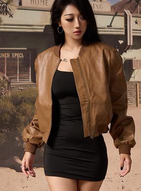 Kilonova辣妹复古风短款皮夹克纯色高级感时尚休闲美拉德皮衣外套