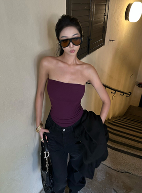 Kilonova纯欲风辣妹平口抹胸上衣女新款内搭打底带胸垫短款上衣