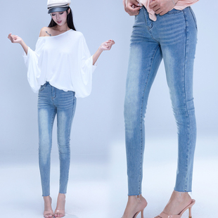 Kilonova弹力提臀高腰牛仔小脚裤修身显瘦水洗百搭蓝色小脚铅笔裤