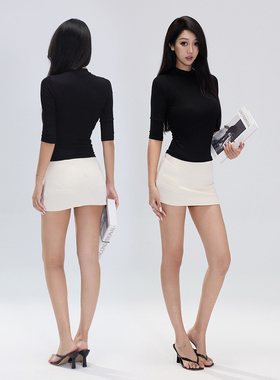 Kilonova半高领收腰短袖t恤女百搭休闲针织气质性感辣妹上衣