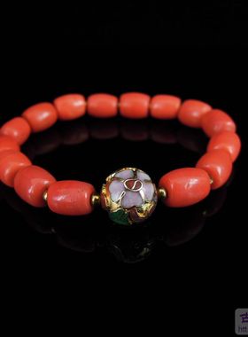 diy琉璃珊瑚色景泰蓝单圈手链