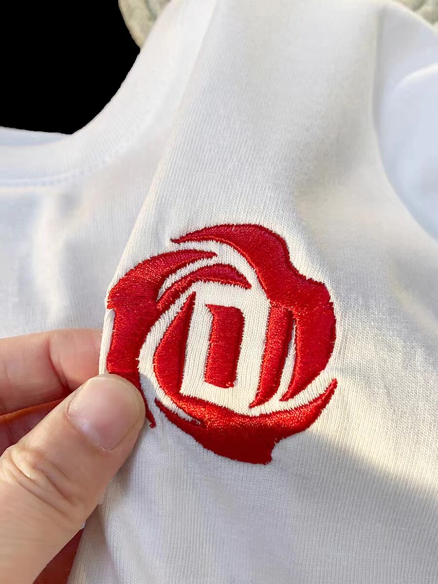 艾薛红玫瑰夏季纯棉宽松t恤刺绣班服定制团体服百家姓短袖情侣装