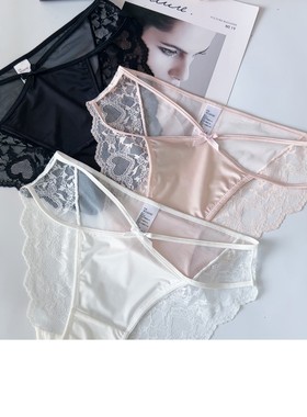 娇粉甜欲~低腰女士新款黑色蕾丝三角纯欲镂空女人性感网纱内裤女