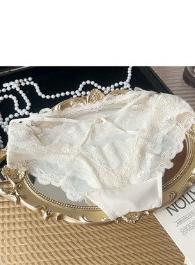 少女低腰三角内裤纯欲火辣日系甜美法式性感镂空墨绿蕾丝网纱黑色