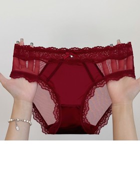 贵气精致透明诱惑网纱三角裤性感轻奢缎面黑色蕾丝女士内裤简约