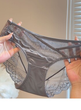 纯欲透薄网纱火辣诱惑包臀三角裤性感蕾丝花边内裤女士低腰黑色