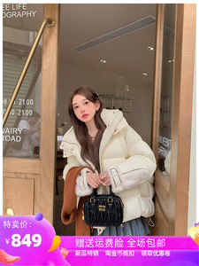 2023冬季新款皮鹅绒服拼接水貂女装年轻皮草羽绒服小个子外套短款