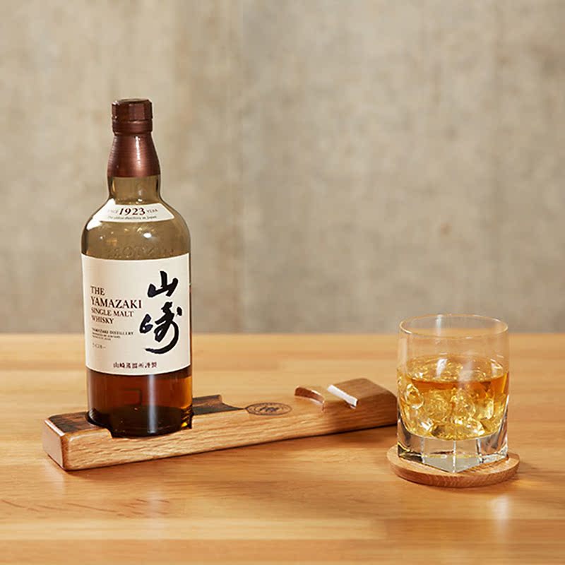 包邮日本进口杯垫 山崎蒸馏所橡木制 威士忌酒瓶垫 酒杯垫