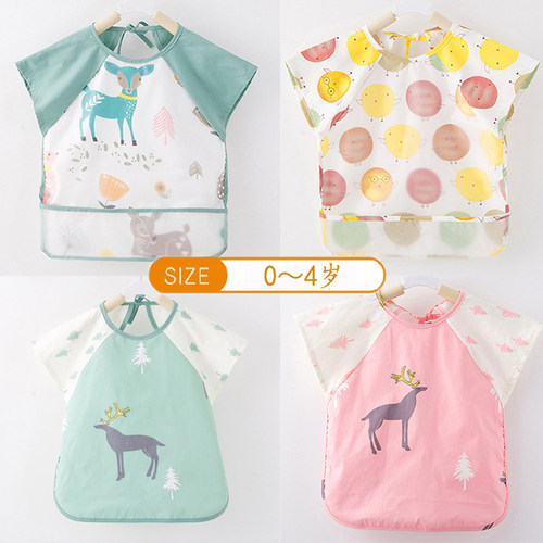 宝宝吃饭罩衣纯棉防水幼儿园饭衣婴儿饭兜儿童短袖反穿衣秋冬围裙