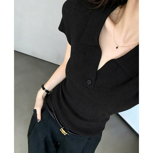 polo领坑条针织短袖女士爆款2026新款高级感简约纯色百搭显瘦上衣