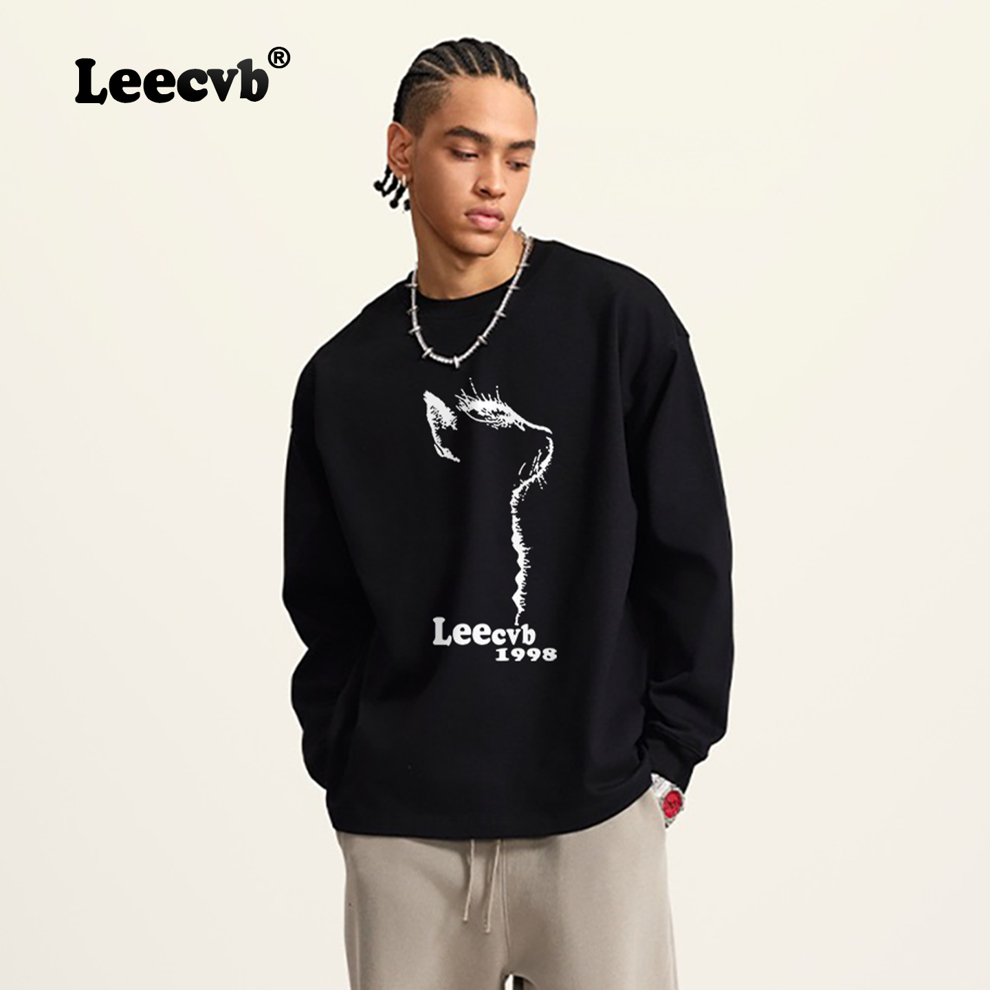 Leecvb 男女同款秋冬2025新款美式复古时尚流行长袖男t恤打底上衣