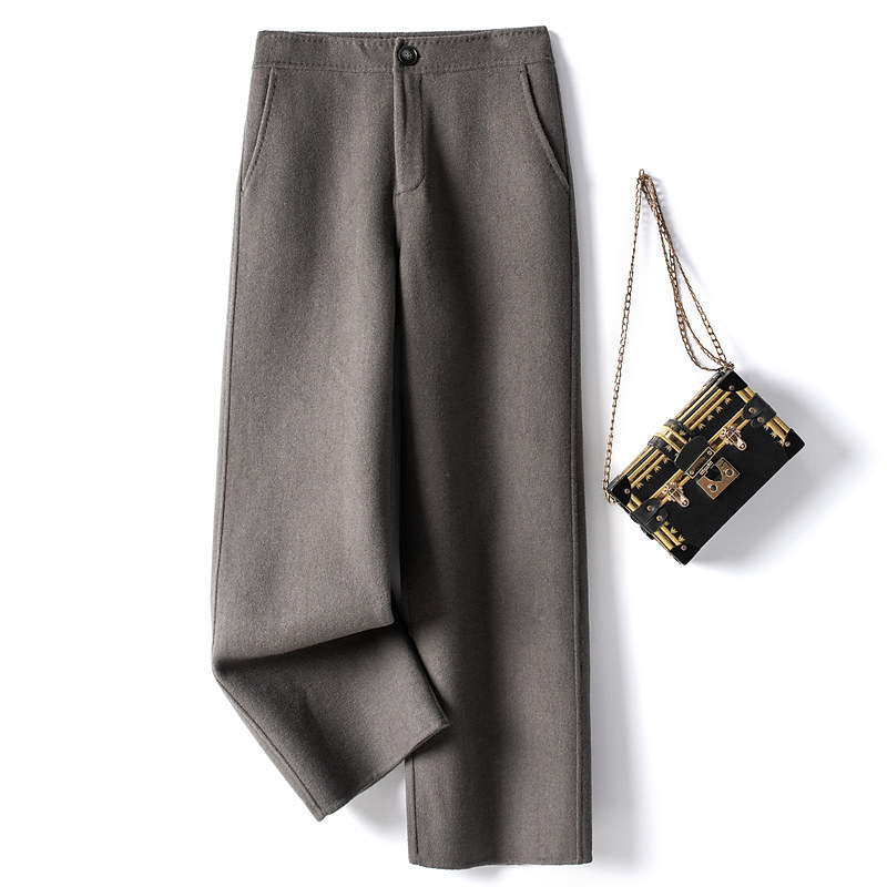 简约百搭通勤羊毛呢阔腿裤女 秋冬加厚职业西装裤双面呢直筒裤,女装/女士精品,西装裤/正装裤,淘宝优惠券,粉丝福利购,淘宝优惠卷