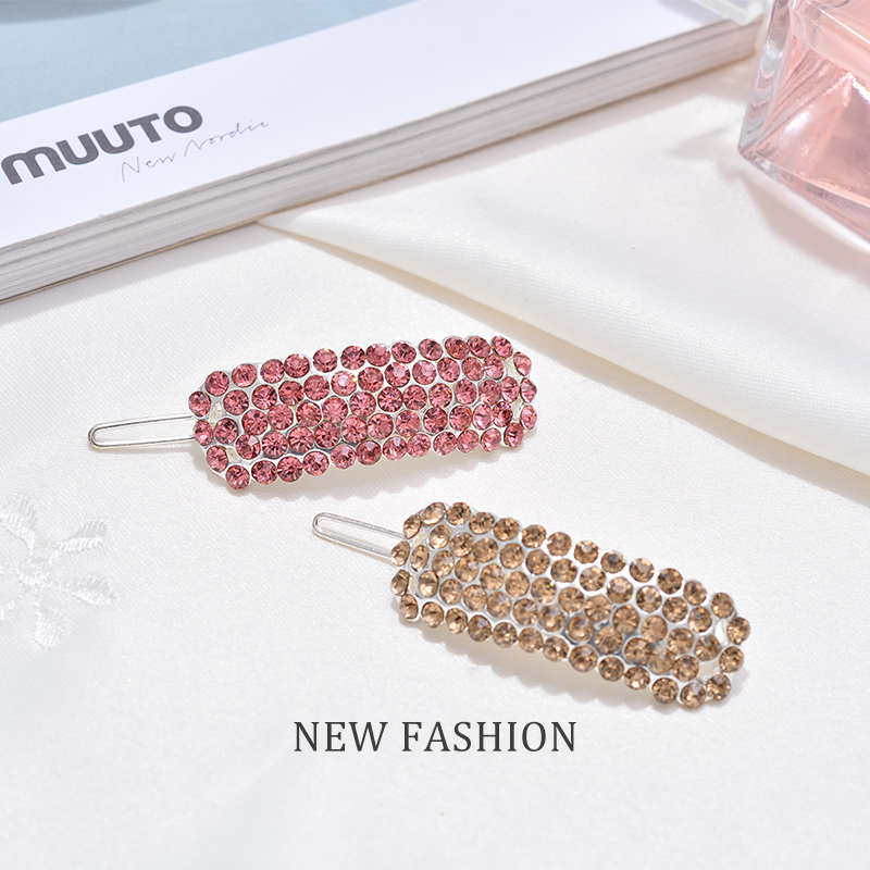 缀好韩国简约水钻发夹日韩版闪钻百搭一字夹青蛙夹成人刘海边发夹