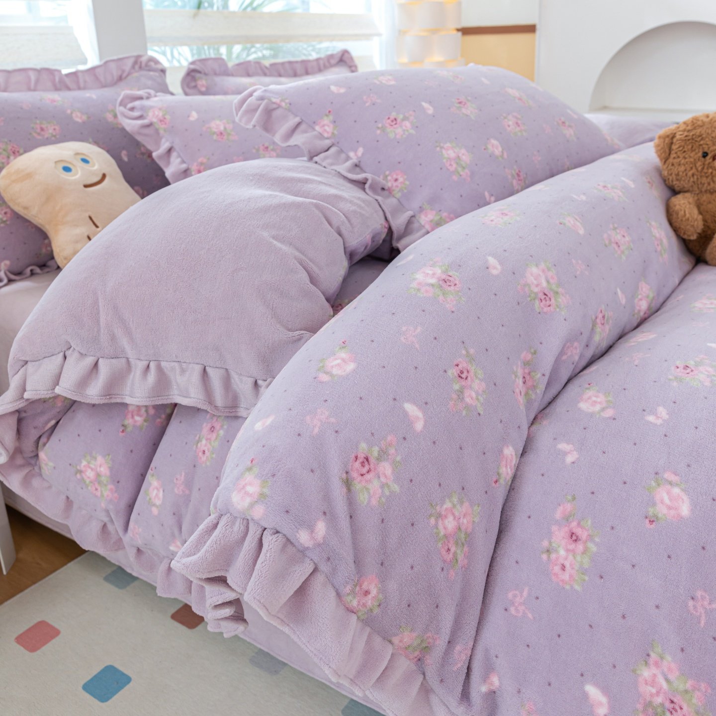 加厚牛奶绒四件套冬季保暖珊瑚双面绒被套床单韩版花边法兰绒床上