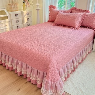 夹棉床盖亲肤云朵棉蕾丝边床罩床裙榻榻米加厚床单三件套防滑炕罩