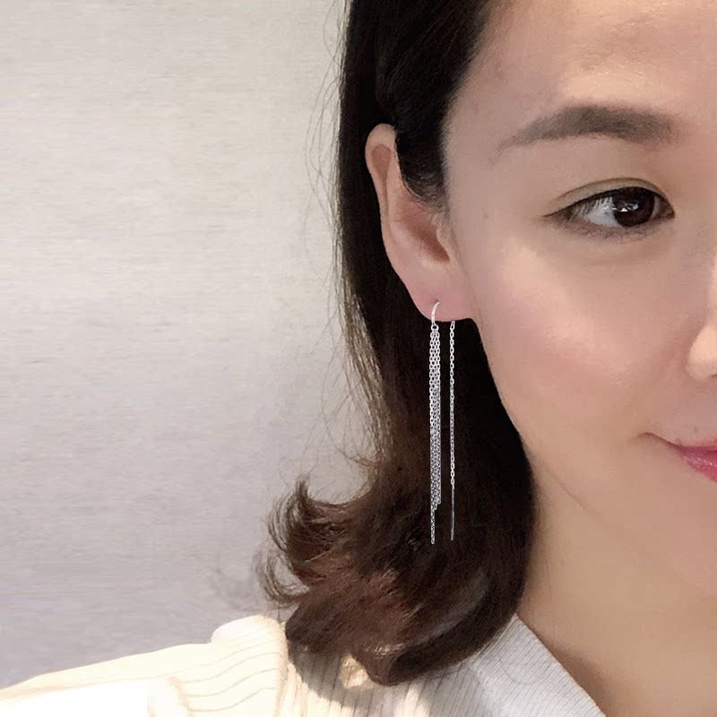 气质流苏耳线长款时尚高级感彩金18k金玫瑰金大气耳坠调整脸型仙