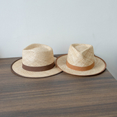 春夏新款 时尚 休闲织带包边皇冠顶手编宝草爵士帽户外遮阳防晒草帽