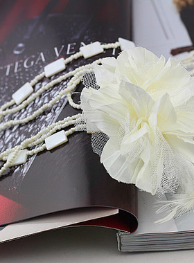 韩版甜女布艺花朵长款胸针两用