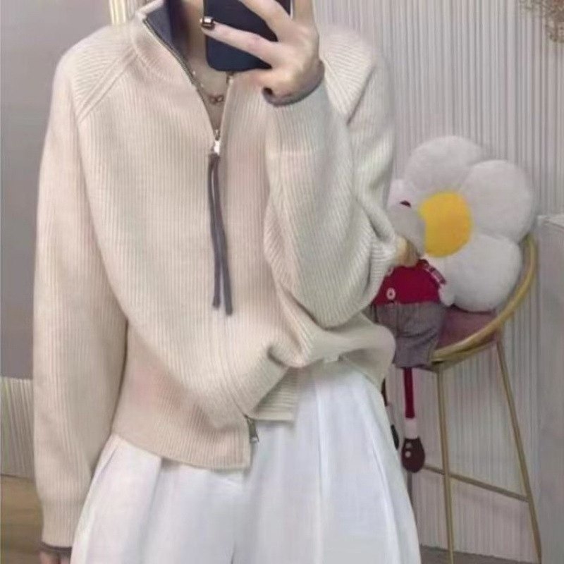 Cherrykoko2025新款韩版宽松休闲秋季设计感条纹针织开衫毛衣外套