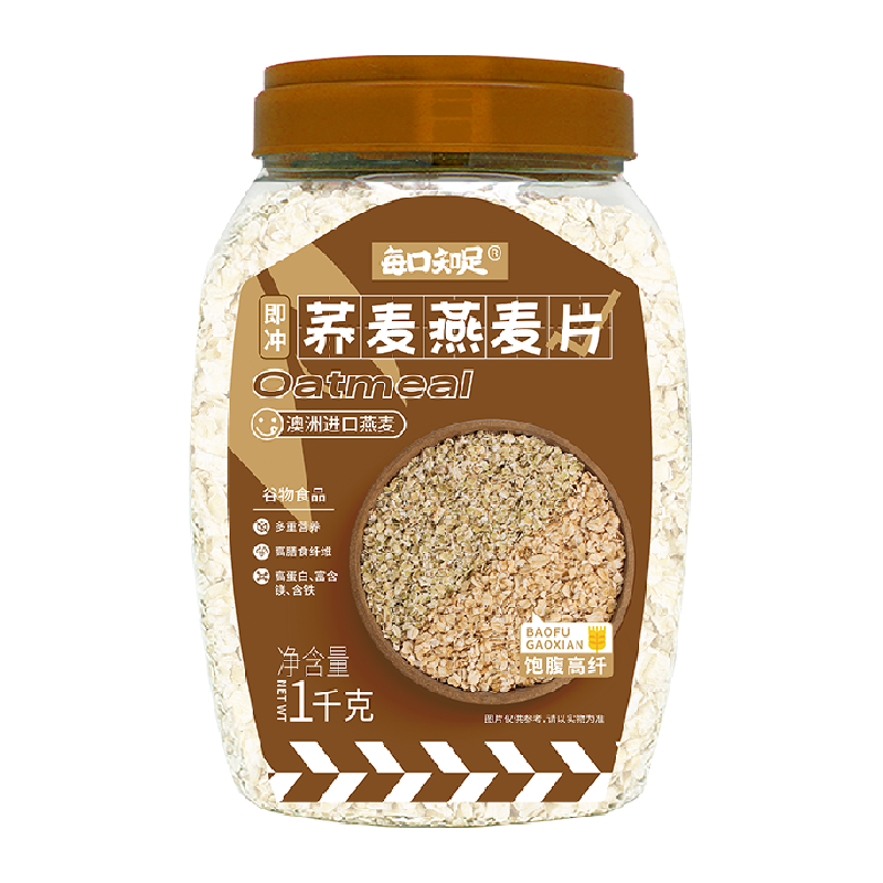 每口知足荞麦燕麦片1kg罐装