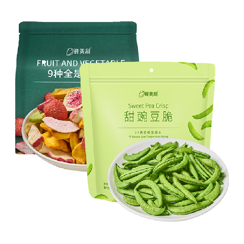 鲜美利组合装甜豌豆脆100g+冻干混合水果脆100g果蔬干休闲零食