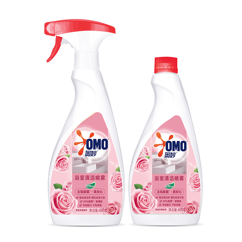 OMO 씨 솔트 로즈 향 욕실 청소 스프레이 더블 병 2X480G