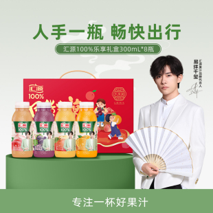 汇源100%果汁乐享礼盒混合口味装300ml*8瓶包装至少3种口味随机发