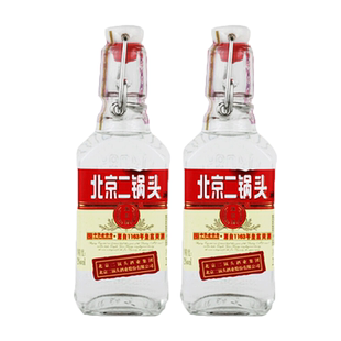 永丰牌北京二锅头白酒出口小方瓶粮食酒42度红标200ml*2瓶双瓶装
