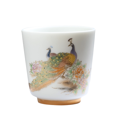 苏氏陶瓷 主人杯中国白羊脂玉如脂玉功夫茶具福佑丹雀（高口杯）