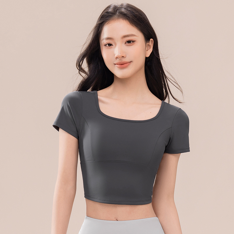 361带胸垫瑜伽服短袖女运动T恤