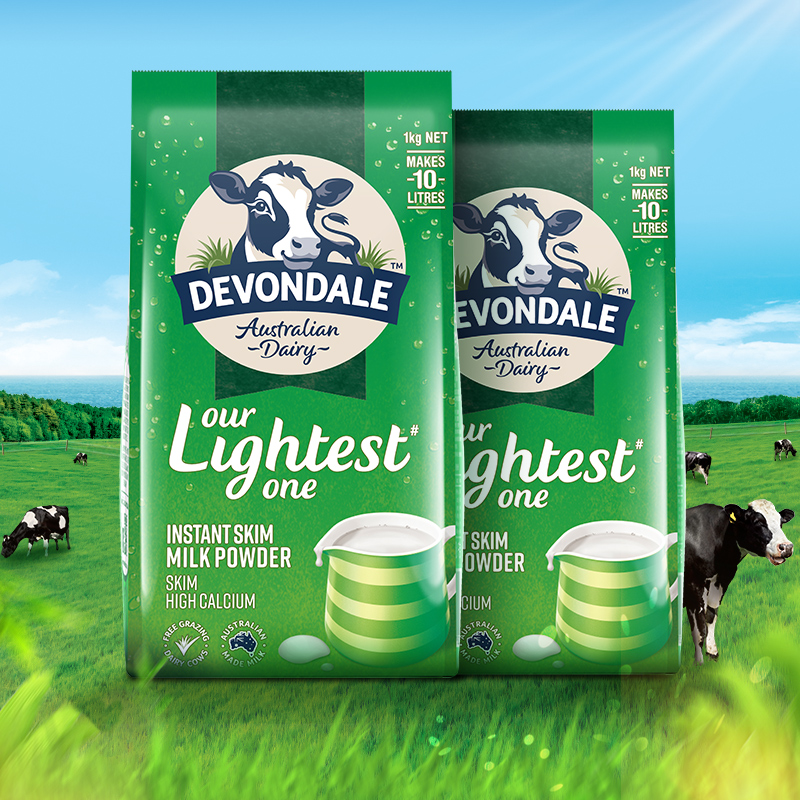 Devondale/德运脱脂牛奶粉1kg*2袋早餐冲饮成人学生老人澳洲进口